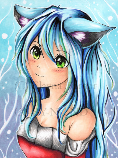 Winter fox girl drawing
